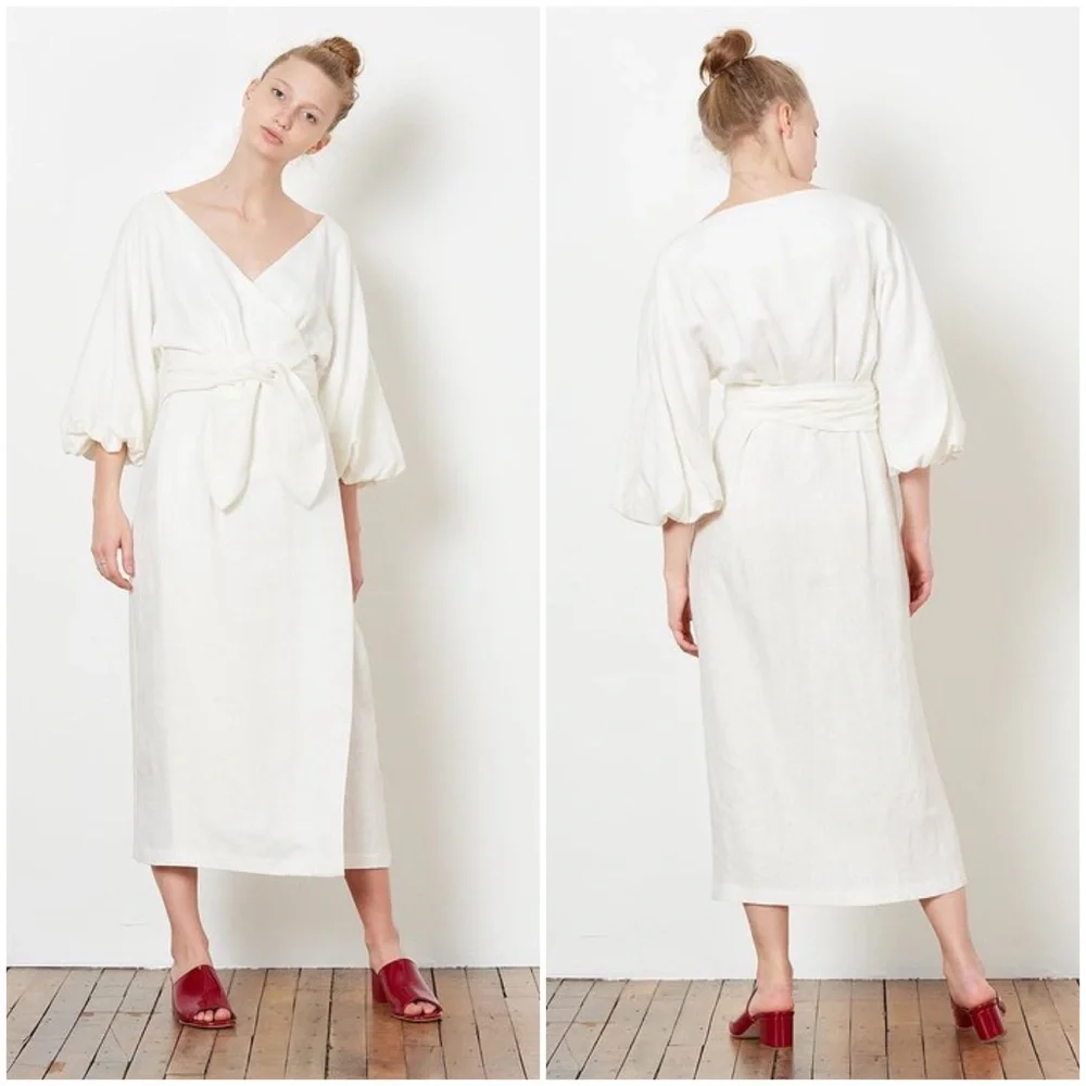 MARA HOFFMAN Francesca Hemp White Wrap Midi Dress_3